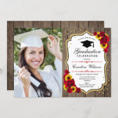 Graduation Party With Photo - Rustic Sunflowers Invitation (Front/Back)