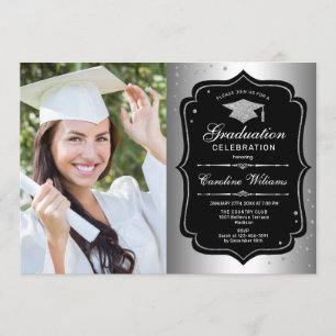 Graduation Party With Photo - Silver Black Invitation