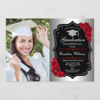 Graduation Party With Photo - Silver Black Red