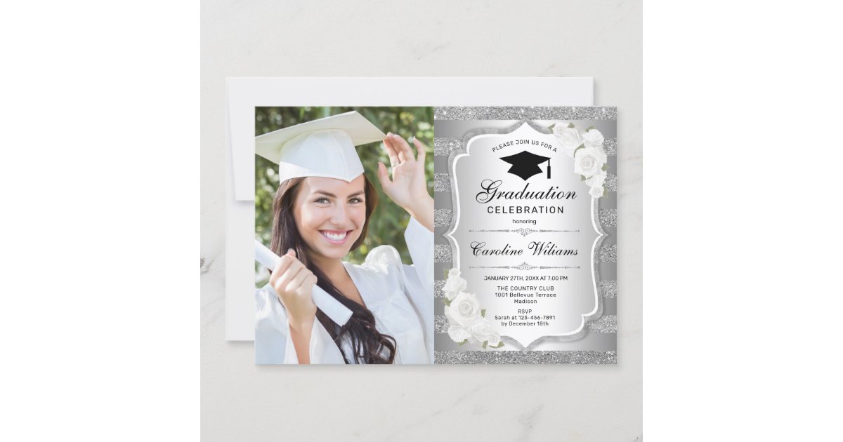 Graduation Party With Photo - Silver Invitation | Zazzle