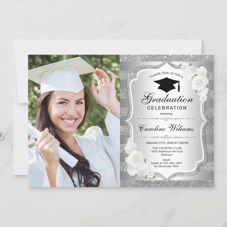 Graduation Party With Photo - Silver Invitation | Zazzle