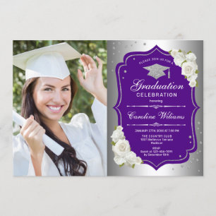 Graduation Party With Photo - Silver Purple Invitation