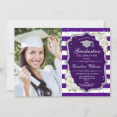 Graduation Party With Photo - Silver Purple White Invitation | Zazzle