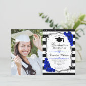 Graduation Party With Photo - Silver Royal Blue Invitation | Zazzle