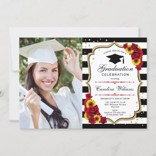 Graduation Party With Photo _ Sunflowers Roses Invitation