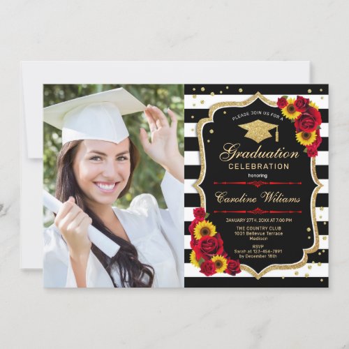 Graduation Party With Photo _ Sunflowers Roses Invitation