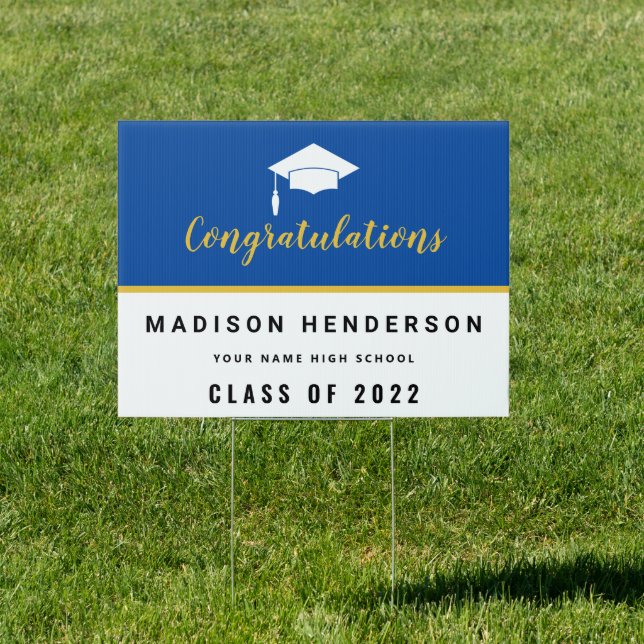 Graduation Party Yard Sign - Blue and Yellow (Insitu)