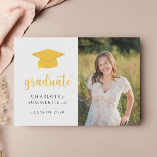Graduation Party Yellow Gold Cap Tassel Photo Invitation