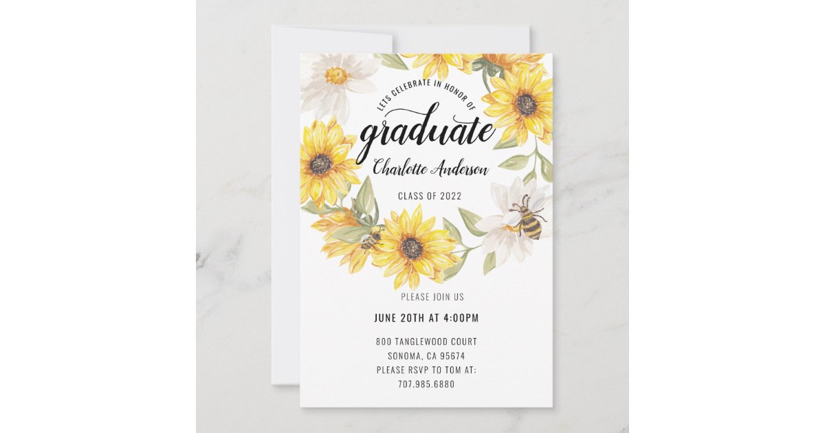 Graduation Party Yellow White Sunflowers Party Invitation | Zazzle