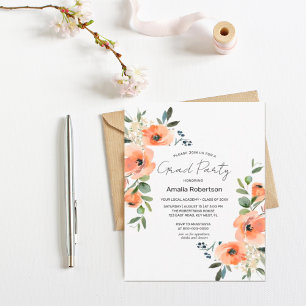Graduation Peach Floral and Greenery  INVITATION
