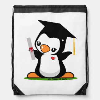 Graduation Penguin Drawstring Bag