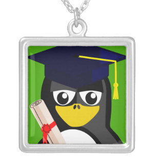 GRADUATION PENGUIN SILVER PLATED NECKLACE