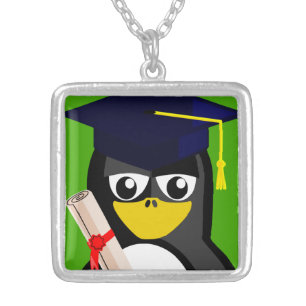 GRADUATION PENGUIN SILVER PLATED NECKLACE