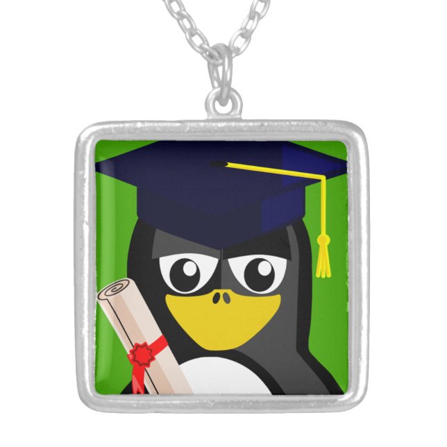 GRADUATION PENGUIN SILVER PLATED NECKLACE (Front)