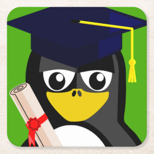 GRADUATION PENGUIN SQUARE PAPER COASTER