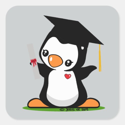 Graduation Penguin Square Sticker