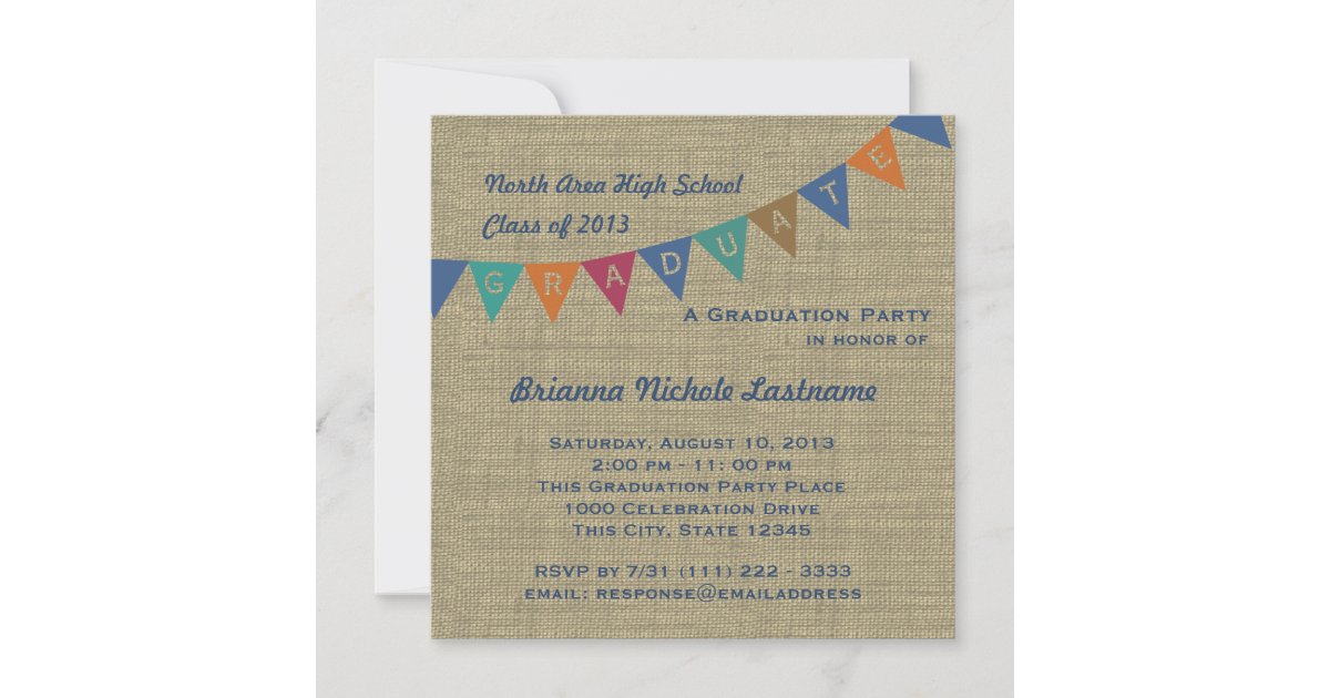 Graduation Pennant Flag and Burlap Invitation Zazzle