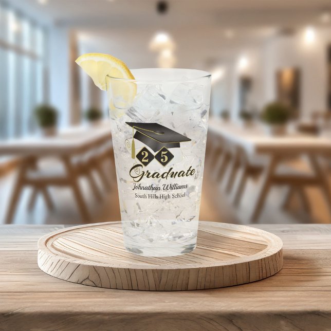 Graduation Personalized Black & Gold 20XX Glass (Graduation Personalized Black & Gold Glass)