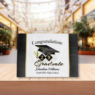Graduation Personalized Black & Gold Large Gift Bag