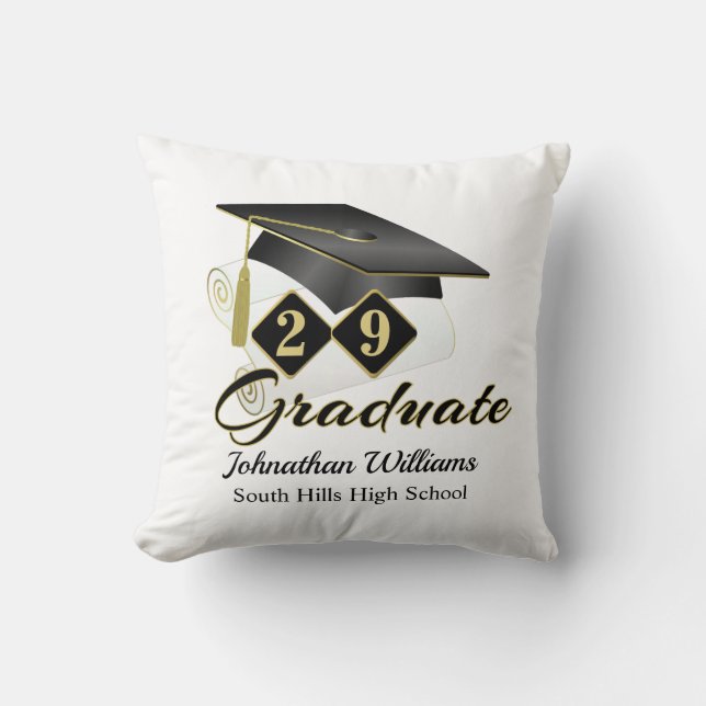 Graduation Personalized Black & Gold Throw Pillow (Front)