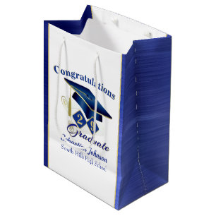 Graduation Personalized Blue and Gold Medium Gift Bag