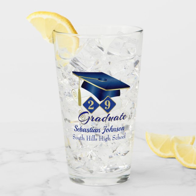 Graduation Personalized Blue & Gold 20XX Glass (Front Ice)