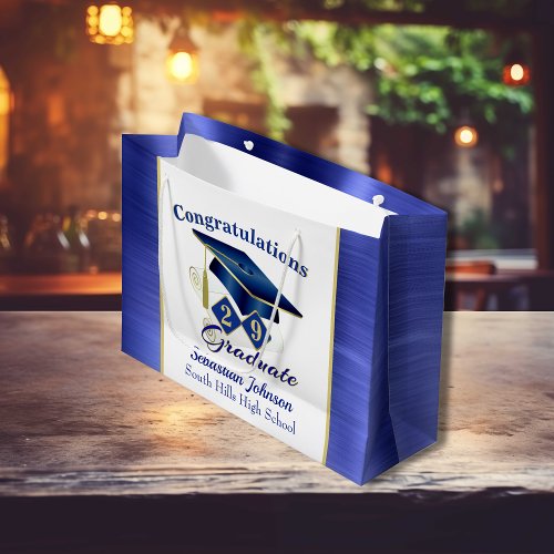 Graduation Personalized Blue  Gold Large Gift Bag