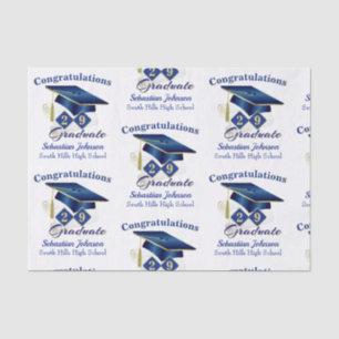 Graduation Personalized Blue & Gold Tissue Paper