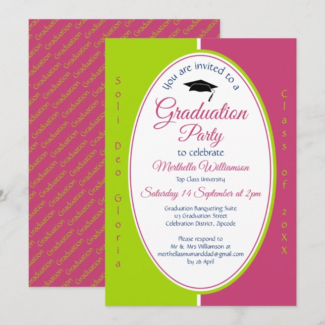 GRADUATION Personalized Christian Pink Green Invitation (Front/Back)