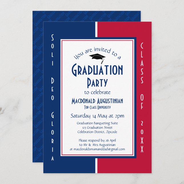 GRADUATION Personalized Christian Red White Blue Invitation (Front/Back)