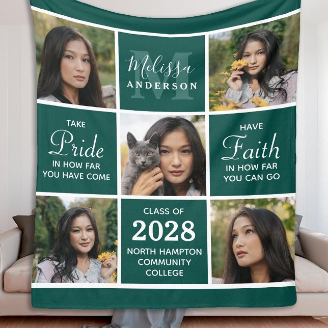 Graduation Personalized Graduate 5 Photo Collage Fleece Blanket (Creator Uploaded)