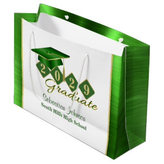 Graduation Personalized Green & Gold Large Gift Bag