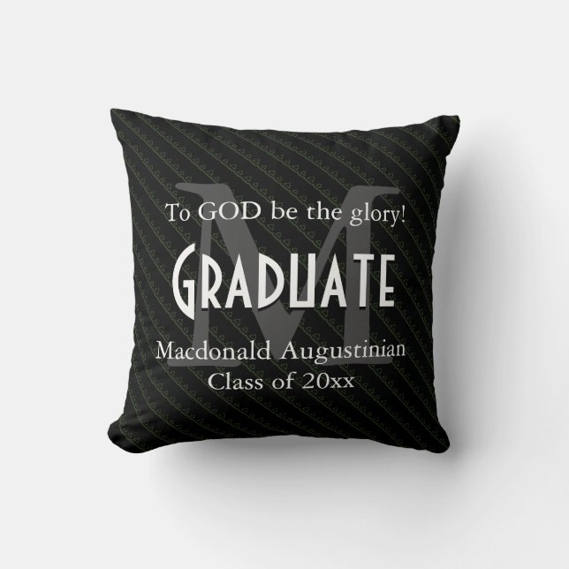 Graduation Personalized Keepsake GLORY GOD Black Throw Pillow (Front)