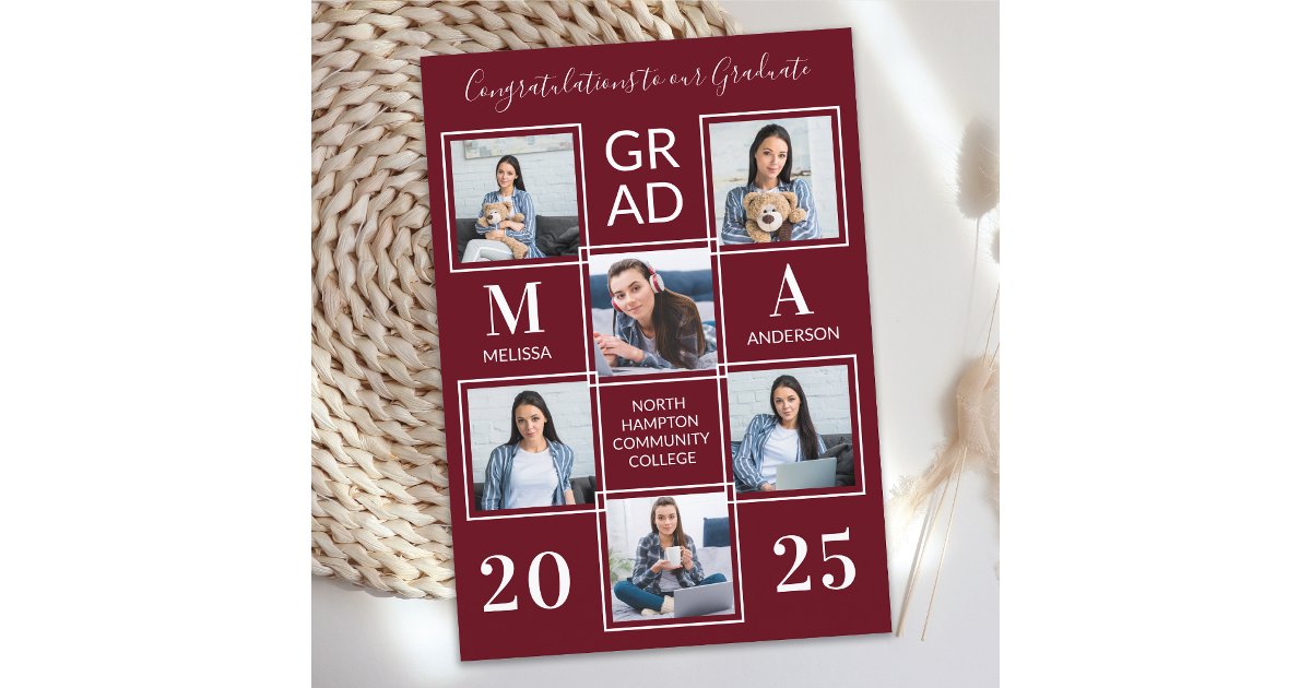 Graduation Personalized Monogram Graduate 6 Photo Announcement | Zazzle