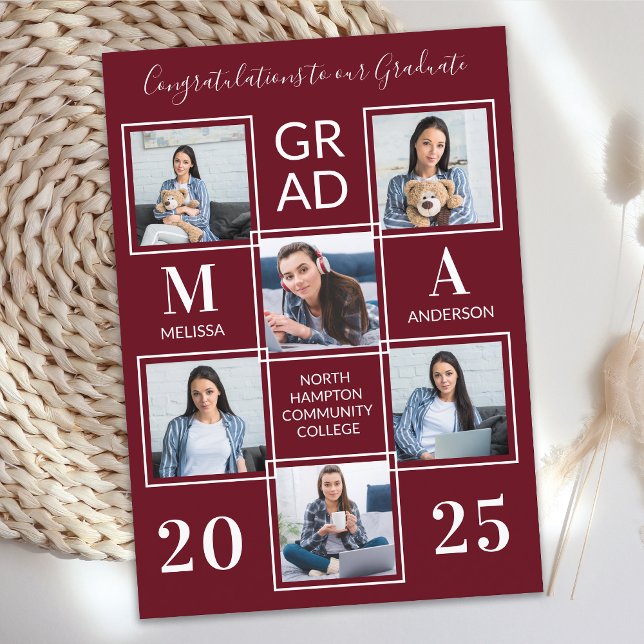 Graduation Personalized Monogram Graduate 6 Photo Invitation (Creator Uploaded)