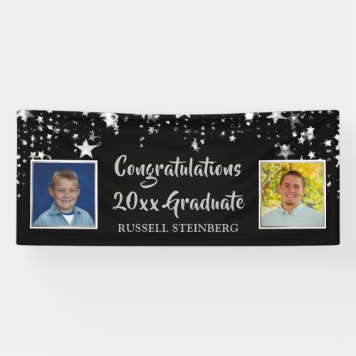 Graduation Personalized Then  Now Photos Silver Banner