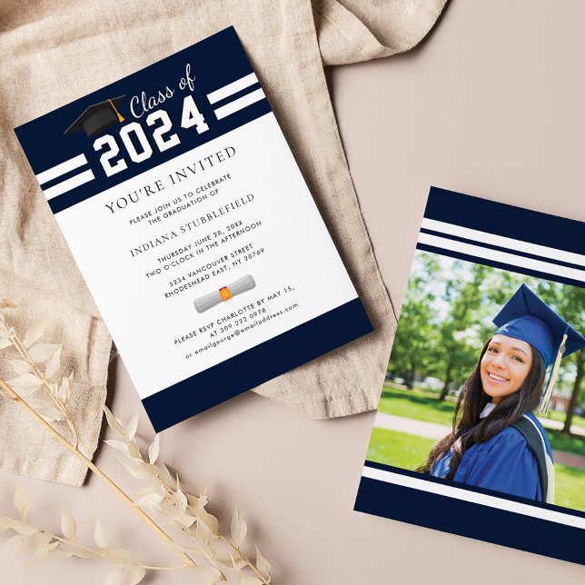 Graduation Photo 2025 Navy Blue Grad Party Invitation (Modern Graduation Photo Party  Navy Blue Invitation)