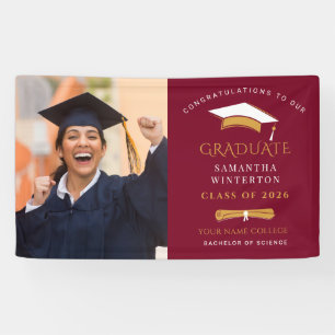 Graduation Photo 2026 Gold Burgundy Grad Party Banner