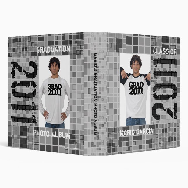 Graduation Photo Album Binder Grey Mosaic (Background)