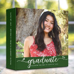 Graduation Photo Album Green Modern Script Hearts 3 Ring Binder<br><div class="desc">Let your favorite grad be proud, rejoice and showcase their milestone with this stunning keepsake scrapbook custom photo memory album. A fun, playful visual of white script handwriting and cute, playful hearts, along with her name, class year, and photo of your choice, overlay a hunter green background. Personalize the custom...</div>