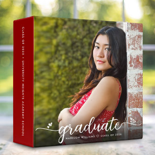 Graduation Photo Album Red Stylish Script Hearts 3 Ring Binder