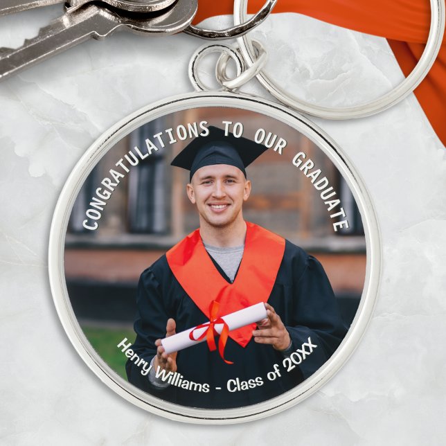 Graduation Photo and Name Keepsake Keychain (A stylish keychain for graduation, personalized with the graduate's photo, name and 'class of' year)