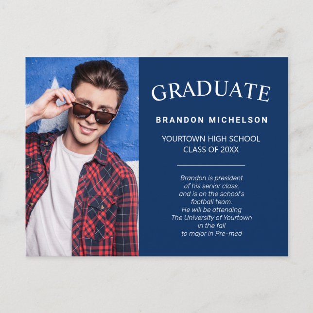 Graduation Photo Announcement Invitation Blue (Front)