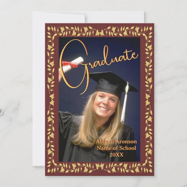 Graduation Photo Announcement Maroon and Gold Ivy (Front)