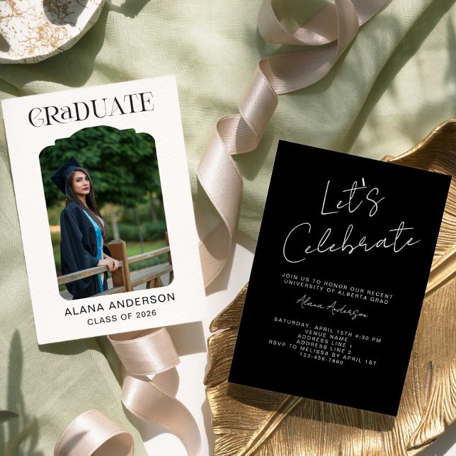 Graduation Photo Announcement Modern Party Black (Creator Uploaded)
