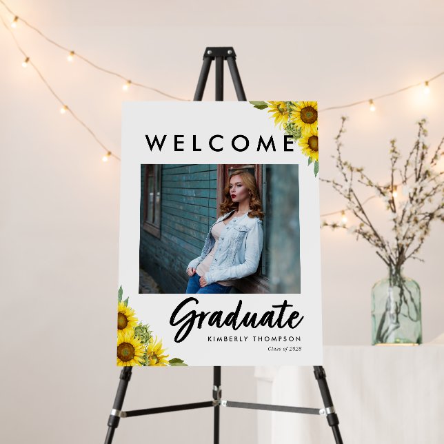 Graduation Photo Announcement Sunflower Script Foam Board (In Situ (Stand))