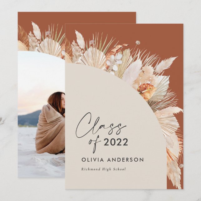 Graduation photo arch terracotta pampas botanical  invitation (Front/Back)