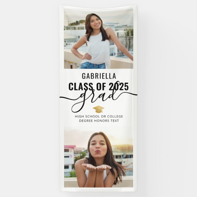 Graduation Photo Black and White and God Elegant Banner (Vertical)