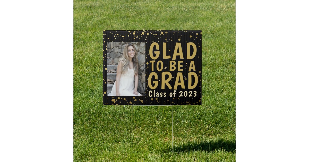 Graduation Photo Black Gold Congrats Lawn Sign | Zazzle