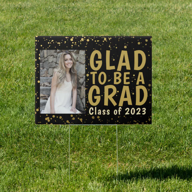 Graduation Photo Black Gold Congrats Lawn Sign | Zazzle